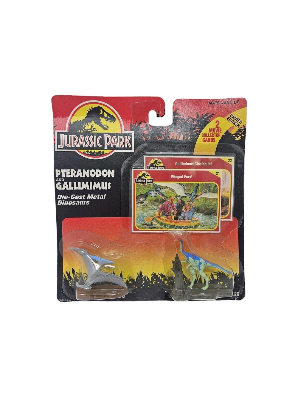 Jurassic Park Pteranodon & Gallimimus Die-Cast Dinosaur Figures + Cards 1993 New